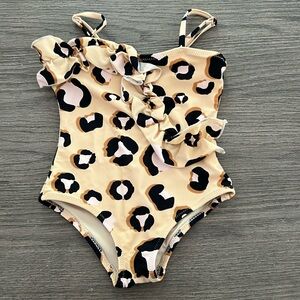 Shade Critters one piece ruffled girls leopard swimsuit